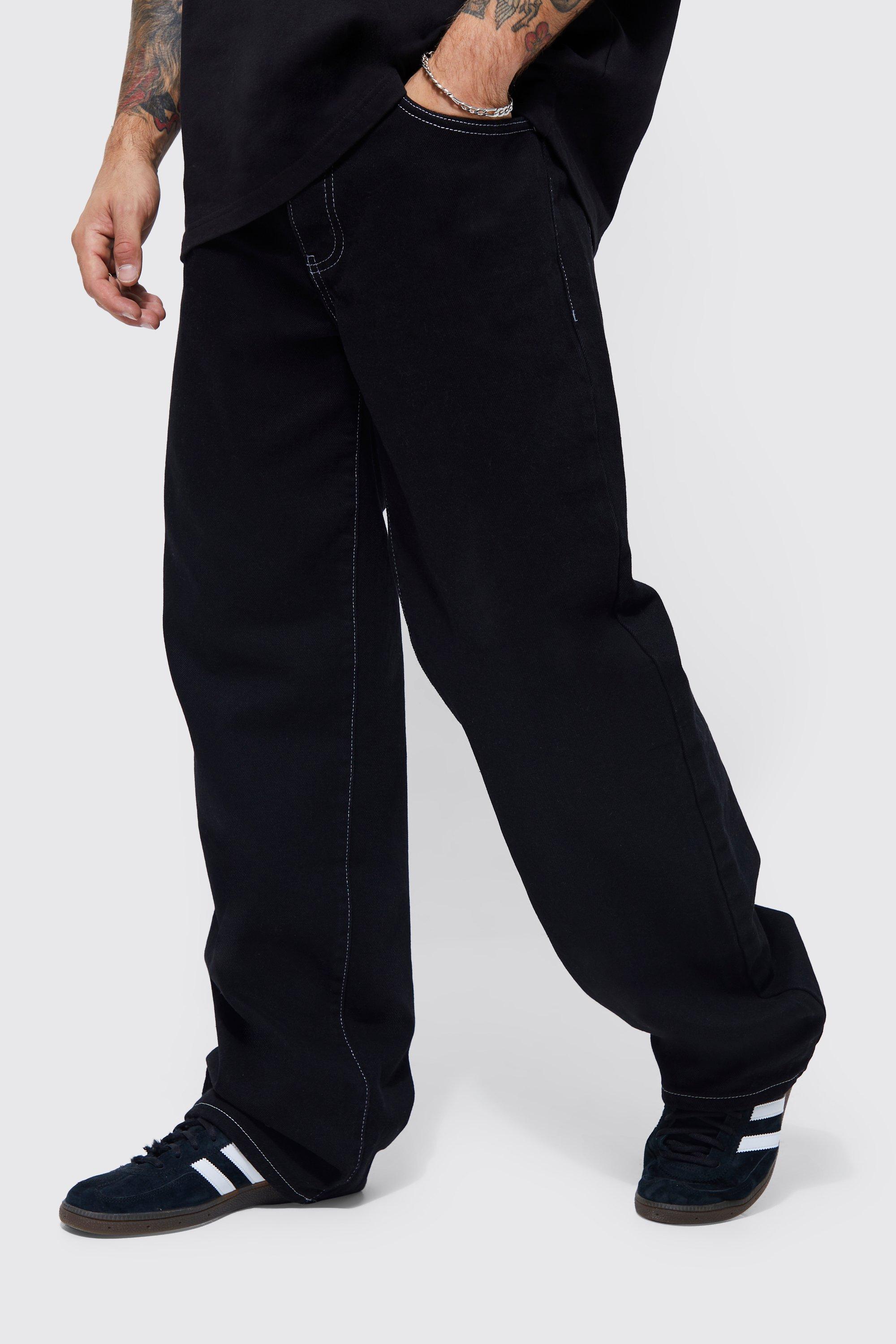 Black contrast best sale stitch jeans mens